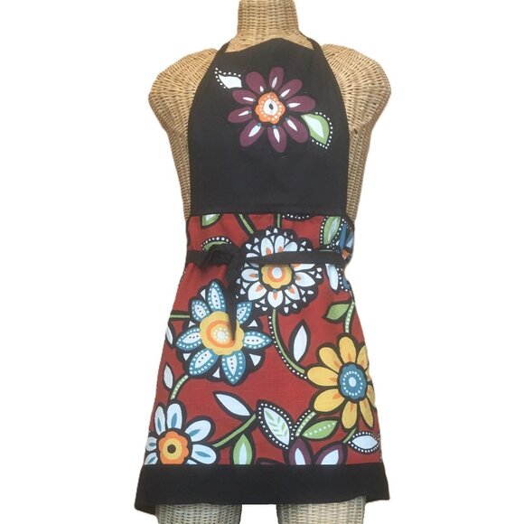 Adjustable Bib Apron Heavy Retro Flower Print for Work Kitchn Crafting Gardening - Picture 2 of 3